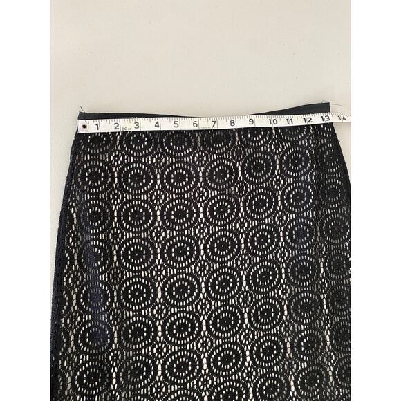 Vintage 90s Bebe Black Lace Fringe Midi Knee Length Stretchy Skirt Small Y2K - Picture 2 of 7